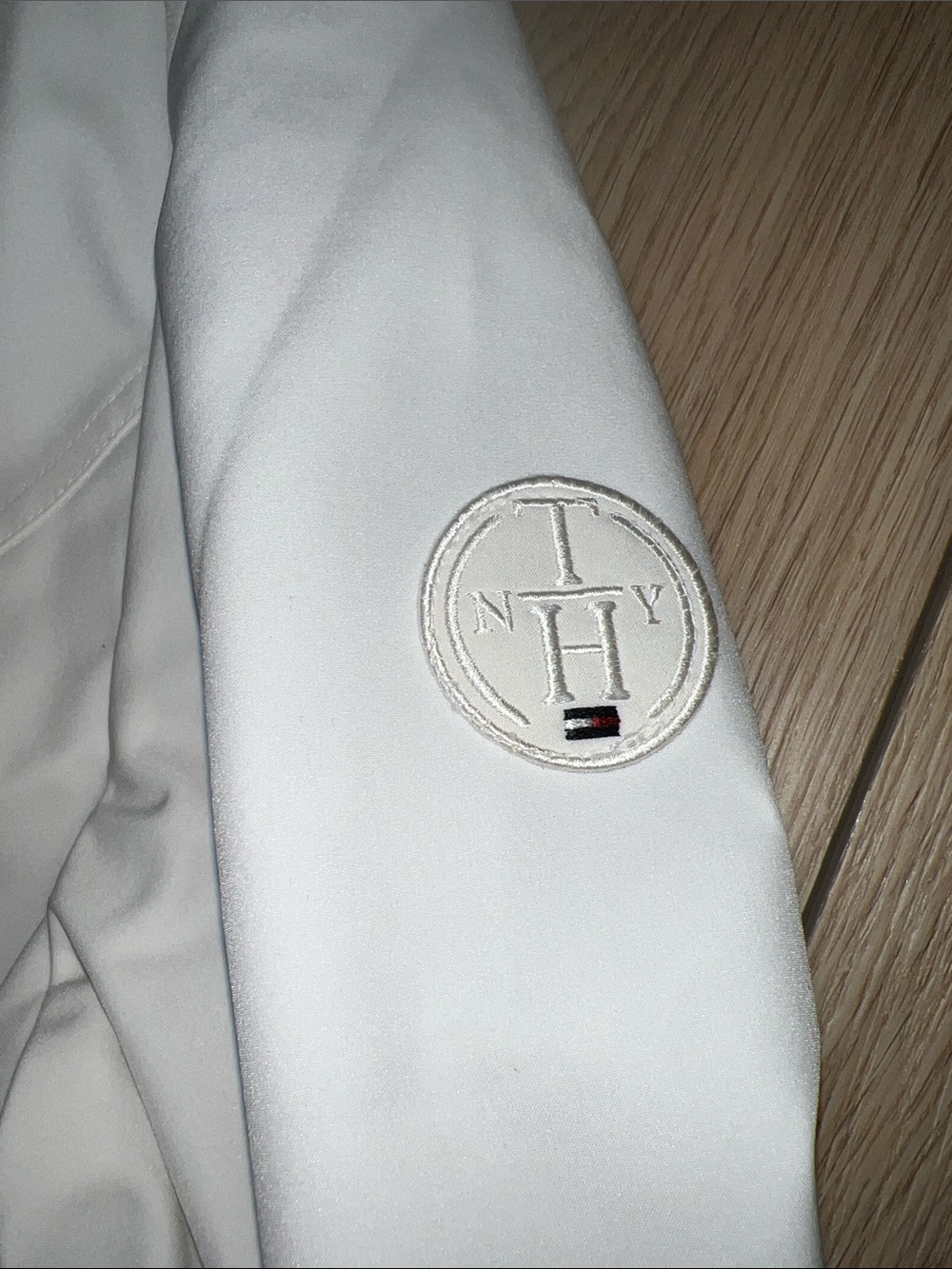 Tommy Hilfiger White Jacket with Navy Logo Patch - Picture 4 of 15